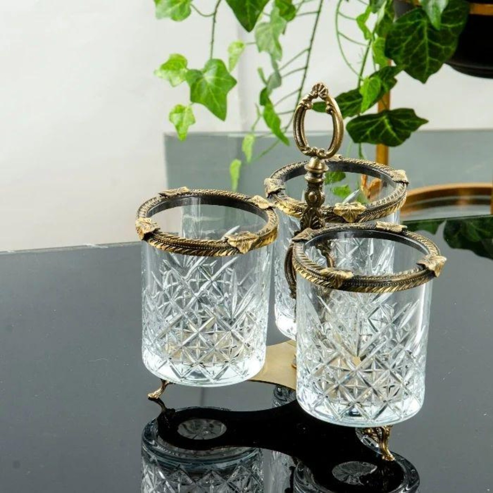 Gold Kitchen Decor Crystal Glass Spoon Holder – 2- or 3-section options ...