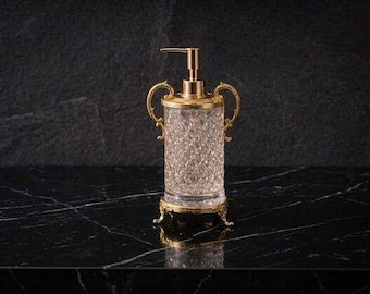 Dispenser di sapone in cristallo tagliato – Base in metallo decorato, arredamento barocco per il bagno
