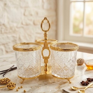 Soporte para cucharas de cristal dorado para decoración de cocina – Opciones de 2 o 3 secciones