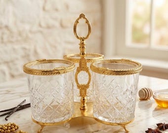 Luxury Crystal Cutlery Holder, 2 or 3 Jar Spoon Organizer, Vintage Makeup Brush Stand, Bathroom Toothbrush Tumbler, Housewarming Gift