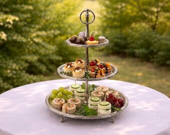 Vintage Metal Tiered Serving Tray – Elegant Dessert Stand, Wedding Decor