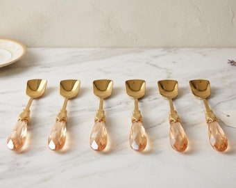 Crystal Handle Ice Cream Spoons Set of 6, Elegant Dessert Spoons, Vintage Style Teaspoons, Ice Cream Spoon Set, Gift for Dessert Lovers