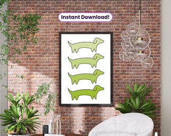 Dachshund Lime Green Wall Art | Printable Home Decor | Wiener Dog Lover Gift | Animal Artwork Print | Sausage Dog Poster | Digital Download