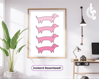 Dachshund Pink Wall Art | Printable Home Decor | Wiener Dog Lover Gift | Animal Artwork Print | Sausage Dog Poster | Digital Download
