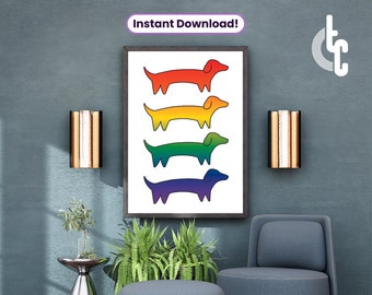 Dachshund Rainbow Wall Art | Printable Home Decor | Wiener Dog Lover Gift | Animal Artwork Print | Sausage Dog Poster | Digital Art Download