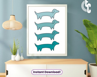 Dachshund Teal Wall Art | Printable Home Decor | Wiener Dog Lover Gift | Animal Artwork Print | Sausage Dog Poster | Digital Download