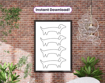 Dachshund White Wall Art | Printable Home Decor | Wiener Dog Lover Gift | Animal Artwork Print | Sausage Dog Poster | Digital Art Download