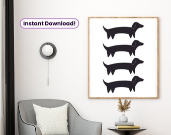 Dachshund Black Wall Art | Printable Home Decor | Wiener Dog Lover Gift | Animal Artwork Print | Sausage Dog Poster | Digital Art Download