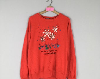 Vintage Rare No Two Flakes By American Greetings Snow Pop Art Crewneck Sweatshirt Big Logo No Two Flakes Jumper Pullover Sweater Unisex L