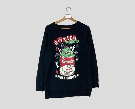 Vintage Rare ROTTEN MONSTA HELLICIOUS Crewneck Sweatshirt Big Logo Rotten Monsta Hellicious Jumper Pullover Rotten Monsta Sweater Unisex M