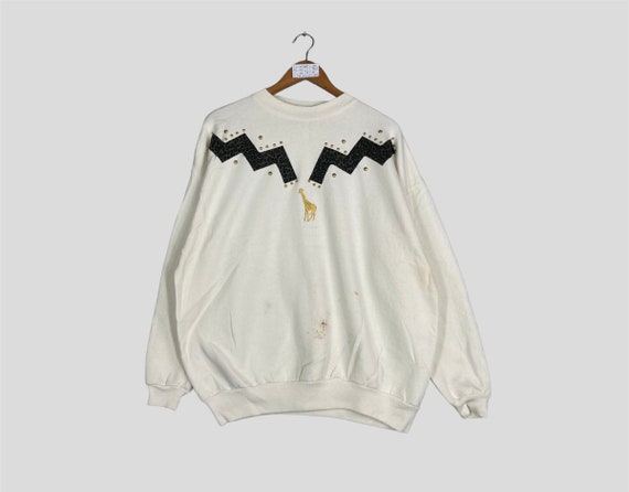 Vintage Rare PCB Made In U.S.A Crewneck Sweatshirt Pop Art Giraffe Design PCB Jumper Pullover PCB Sweater White Colour Unisex