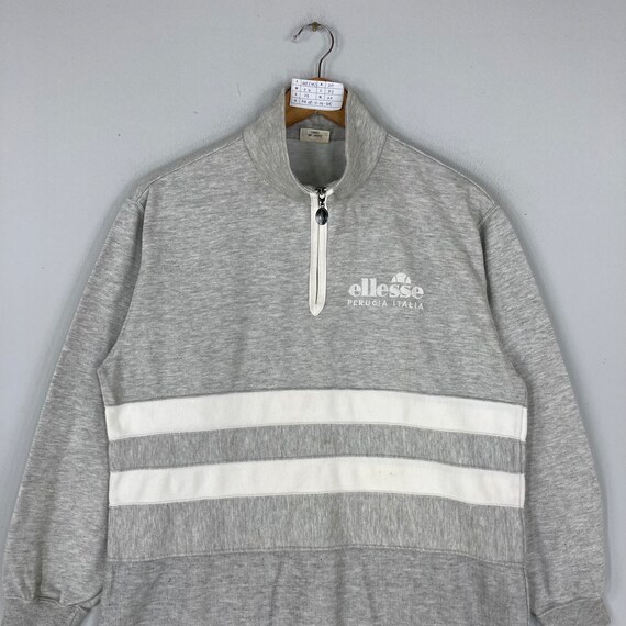 Vintage Rare ELLESSE Quarter Zipper Women Striped Sweatshirt Big Logo ELLESSE Jumper Pullover ELLESSE Sweater Grey Colour Medium Size View 3