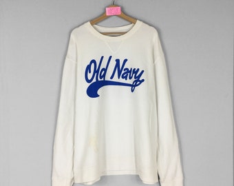 Vintage seltene OLD NAVY Crewneck Sweatshirt Big Logo Old Navy Pullover Pullover Old Navy Pullover Weiße Farbe Unisex 2XL Größe