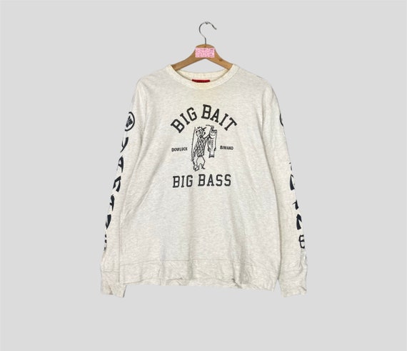 Vintage Rare BIG BAIT By YAMANE Crewneck Sweatshirt Big Logo Big Bait Jumper Pullover Big Bait Sweater White Colour Unisex Medium