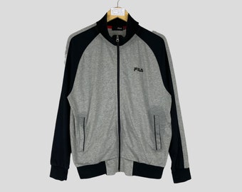 Vintage Rare FILA Full Zipper Sweatshirt Small Logo Fila At Chest Jumper Pullover Fila Sweater Grey And Black Colour Unisex Large Size