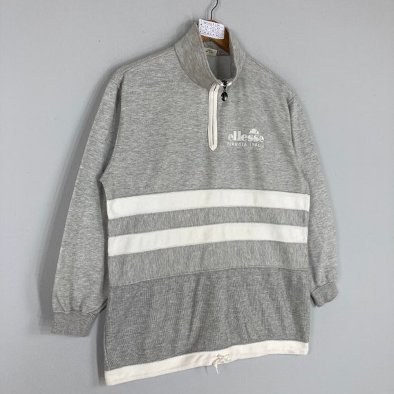 Vintage Rare ELLESSE Quarter Zipper Women Striped Sweatshirt Big Logo ELLESSE Jumper Pullover ELLESSE Sweater Grey Colour Medium Size View 2