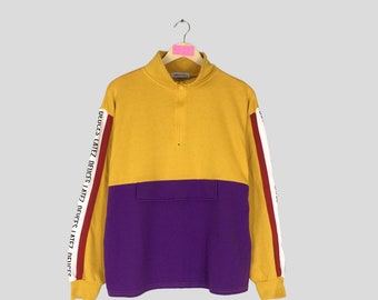 Vintage Rare BROWNY Sweatshirt Quarter Zipper BROWNY Jumper Pullover Browny Sweater Yellow Purple Colour Unisex Large Size