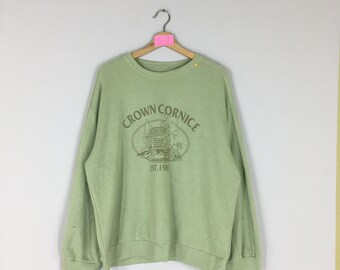Vintage Rare Crown Cornice Crewneck Sweatshirt Big Logo Crown Cornice Jumper Pullover Crown Cornice Sweater Green Colour  Unisex X-Large