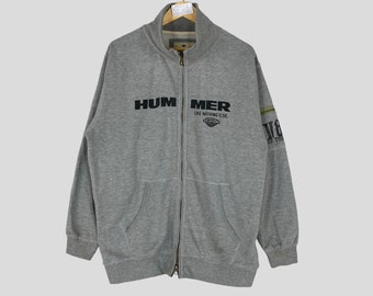 Vintage Rare HUMMER Full Zipper Sweatshirt Big Logo Hummer Like Nothing Else Jumper Pullover Hummer Sweater Grey Colour Unisex 3XL Size