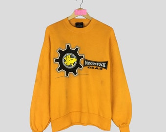 Vintage Rare WOODSTOCK Crewneck Sweatshirt Made In USA Big Logo Woodstock Jumper Pullover Woodstock Sweater Yellow Colour Unisex Medium Size