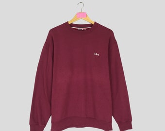 Vintage Rare FILA Crewneck Sweatshirt Small Logo Embroidery Fila Jumper Pullover Fila Sweater Maroon Colour Unisex XL Size