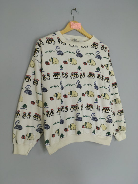 Vintage Rare PENGUIN POLA BEAR Women Crewneck Sweatshirt Full Printed Habitat Penguin Polar Bear Jumper Pullover Penguin Pola Bear Sweater View 2