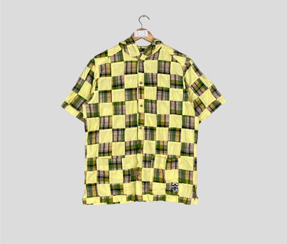 Vintage Rare WRS PROJECT Patchwork Cotton Full Button Jacket Wrs Project Short Sleeve Jacket Hoodie Wrs Project Yellow Colour Unisex Medium