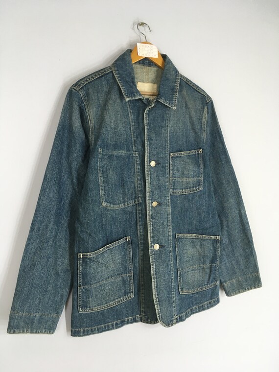 Vintage Rare GAP Denim Chore Jacket Vintage GAP Workwear Jean Jacket Blue Four Pocket Frenchwork Workers Jacket Full Button Unisex Medium Etsy