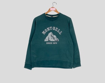 Vintage zeldzame MONT-BELL Crewneck Sweatshirt groot logo Mont-bell Jumper Pullover Mont-bell trui groene kleur Unisex middelgroot