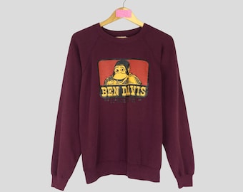 Vintage Rare BEN DAVIS Crewneck Sweatshirt Big Logo Ben Davis Jumper Pullover Ben Davis Sweater Maroon Colour Unisex Large Size