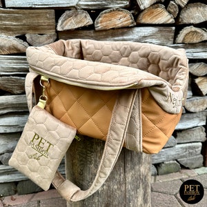 Sac de transport marron pour chien, sac de transport personnalisé pour petit chien, sac à main avec poches et nom de chien personnalisé, sac fourre-tout pour animaux de compagnie