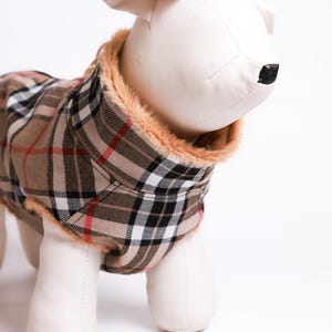 Plaid Wool Dog Coat with Fur Lining, Warm Winter Dog Jacket, Stylish Checkered Pet Clothing image 2