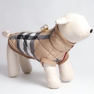 Aura Royal Quilted Dog Jacket with Fur – Beige Luxury Waterproof Dog Coat, Handmade Elegant Winter Outerwear