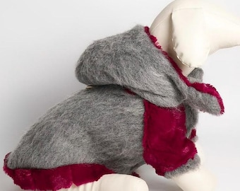 Cozy Winter Dog Jacket with Detachable Hood,Warm Gray Wool Coat for Small and Medium Dogs,Stylish Cold Weather Pet
