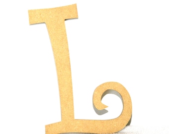 Wooden Letters Curlz Font Unfinished 6" Crafts Wall Decor Wall Hanging - L