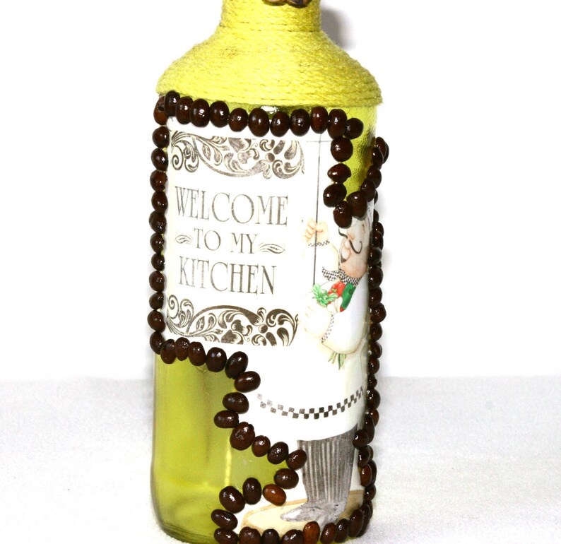 Yellow Fat Chef Kitchen Liquor Bottle Welcome Design Coffee Beans Gift Handmade Mother/'s Day House Warming Coffee Lover