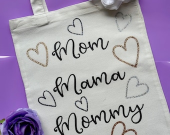 Mom, Mama, Mommy heart bag. Perfect for Mother’s Day, Birthday, any event!