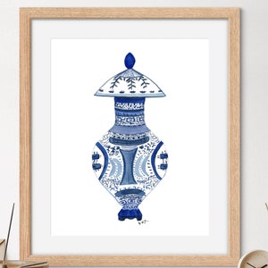 Art Print, Blue and White Chinese Vase,  Chinoiserie Art,  Grandmillennial Style Art Print | Watercolor | Elegant Chinoiserie Painting