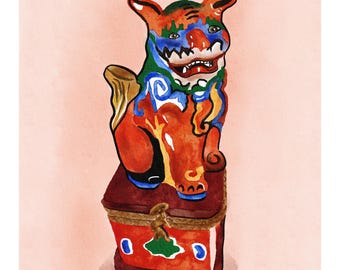 Chinese Foo Dog Watercolor Giclée Art Print