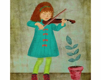 Young Girl Playing Violin Art Print | Giclee