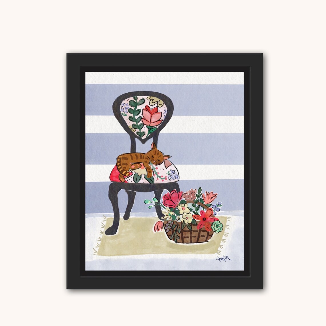 Photo inspiration: Giclee Order Online Reference: Buy Cat In Chair With Flowers Watercolor Giclée Art Print