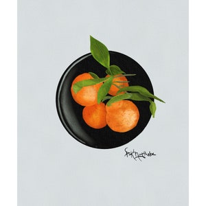 Vibrant Oranges in a Black Bowl  Art Print | Giclée