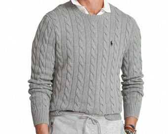 Unisex Ralph Lauren Polo Cable Knit Crew Neck Sweater - Men & Womens Woman RL Polo