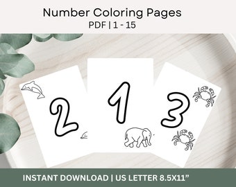 Number Coloring Pages 1-15, Number Worksheet, Printable Coloring Pages, Preschool Activity, Children Learning Activity, PDF