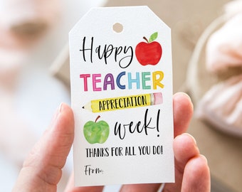 Happy Teacher Appreciation Week Tag, Printable End Of School Year Favor Tags, Pencil Apple School Treat Teacher Appreciation Gift Tag