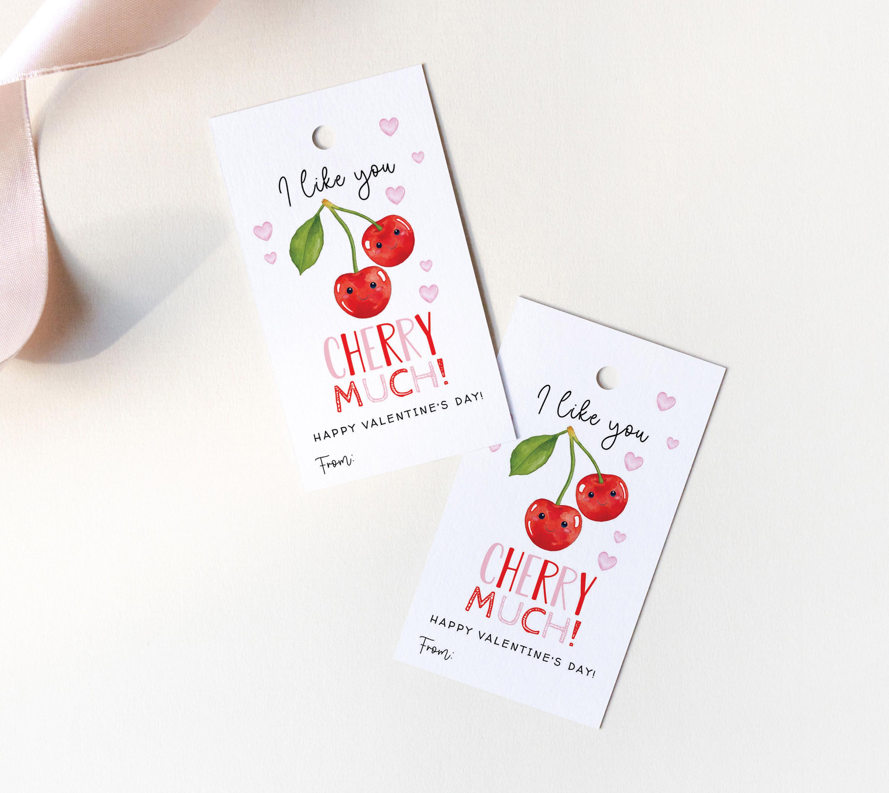 Valentine I Like You Cherry Much Tag, Printable Happy Valentine's