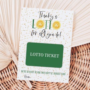 Danke Lotto für alles, was Sie tun, wir sind so glücklich, Sie Geschenkkartenhalter zu haben, druckbare glückliche St. Patricks Tagesgeschenkanhänger, Lotterielos-Anhänger