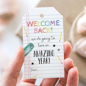 Étiquette de bienvenue de retour, nous allons avoir une année incroyable, étiquettes de faveur imprimables de premier jour d'école, étiquette-cadeau de bloc-notes de rentrée