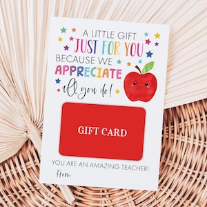 A Little Gift Just For You Gift Card Holder, Printable End Of School Year Favor Tags, Stars Apple Teacher Appreciation Gift Tag