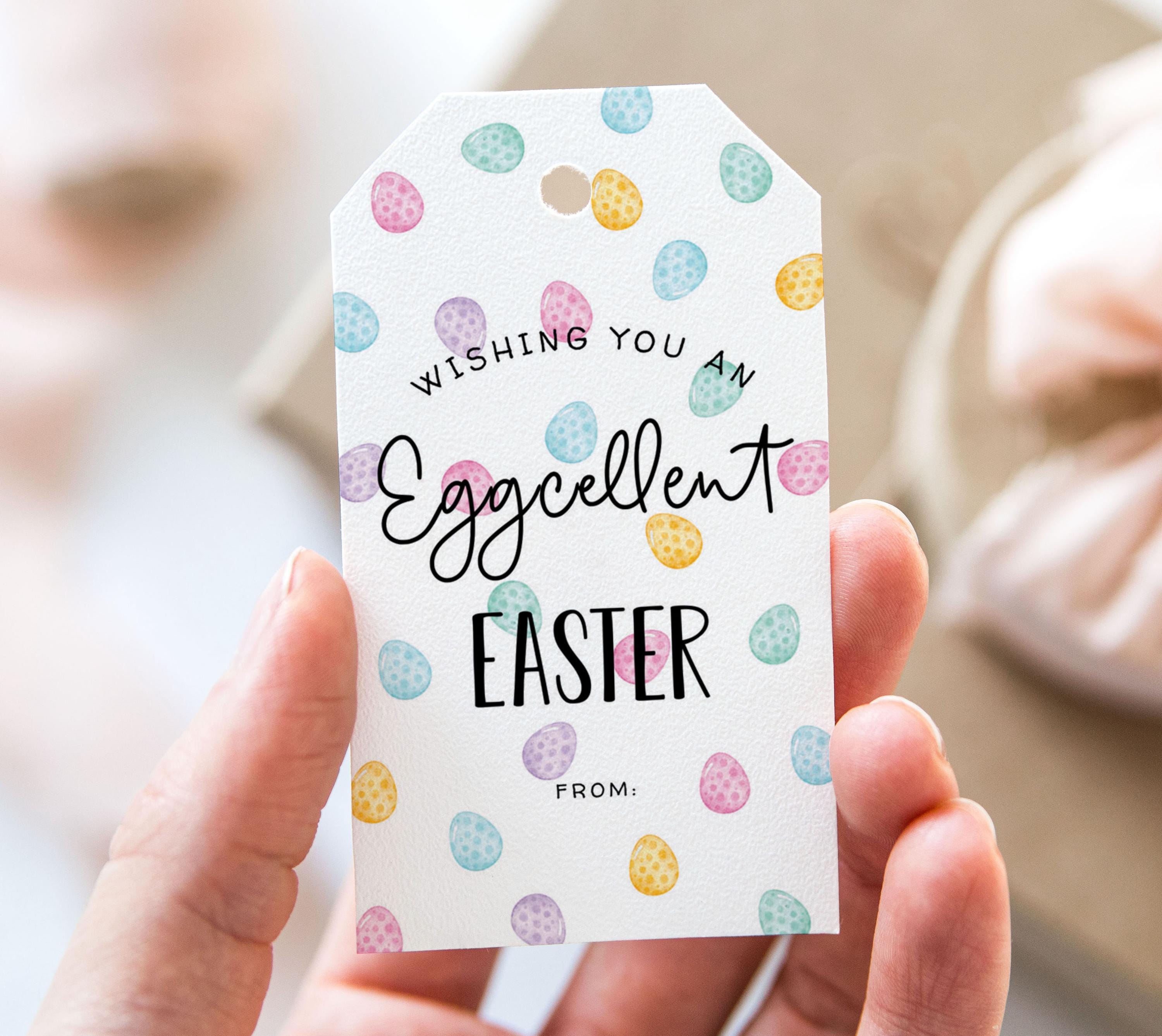 Wishing You an Eggcellent Easter Eggs Tag, Printable Happy Easter Favor Tags, Easter Egg Gift Tag